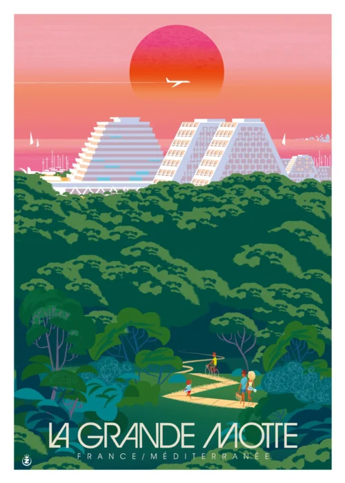 394-grande motte foret Monsieur Z, France méditerranée, Affiche, Tirage Art, Digigraphie, Illustration, œuvre, Poster, Fine Art, Design. Monsieur Z