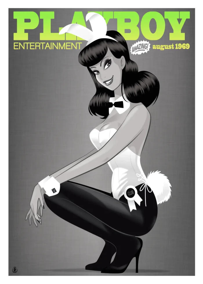 Affiche d'une pin-up assise en costume de lapin vert par Monsieur Z