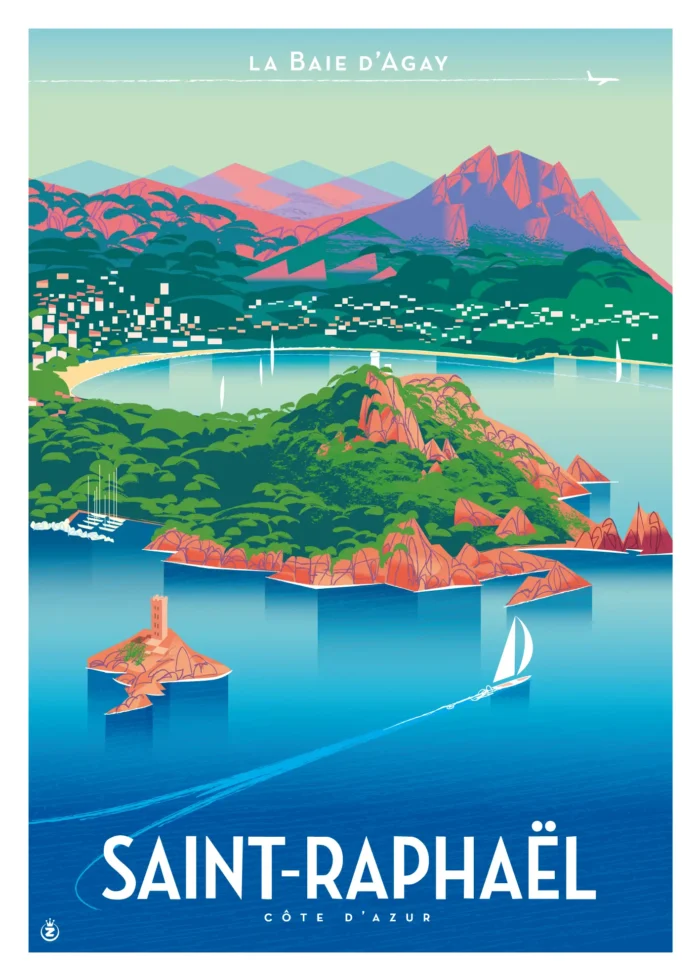 Affiche du retour d'un voilier dans la baie d'Agay à Saint-Raphaël par Monsieur Z