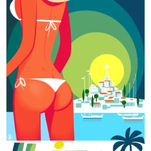 405-ibiza fille de dos, vacances, tourisme, Affiche, Tirage Art, Digigraphie, Illustration, œuvre, Poster, Fine Art, Design. Monsieur Z