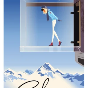 409-Chamonix pas dans vide, Ski, suisse, Affiche, Tirage Art, Digigraphie, Illustration, œuvre, Poster, Fine Art, Design. Monsieur Z