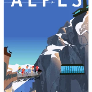 414-Alpes aiguille midi pont Balades, toursite, Affiche, Tirage Art, Digigraphie, Illustration, œuvre, Poster, Fine Art, Design. Monsieur Z