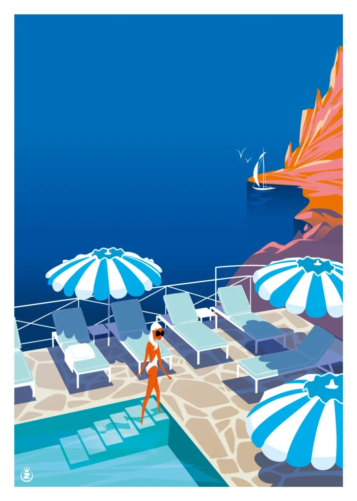 Affiche d'une femme seule face aux Roches Rouges de l'Esterel par Monsieur Z