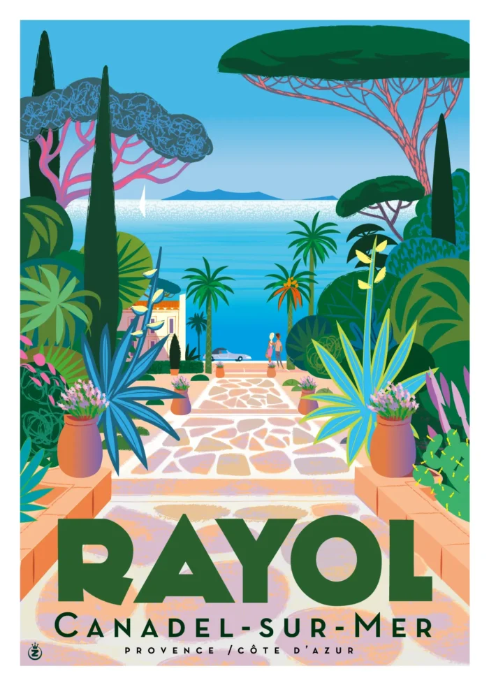 Affiche des jardins du Rayol descendant vers la mer par Monsieur Z