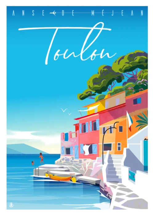 424-Anse Méjean Toulon côte d'azur, Affiche, Tirage Art, Digigraphie, Illustration, œuvre, Poster, Fine Art, Design. Monsieur Z