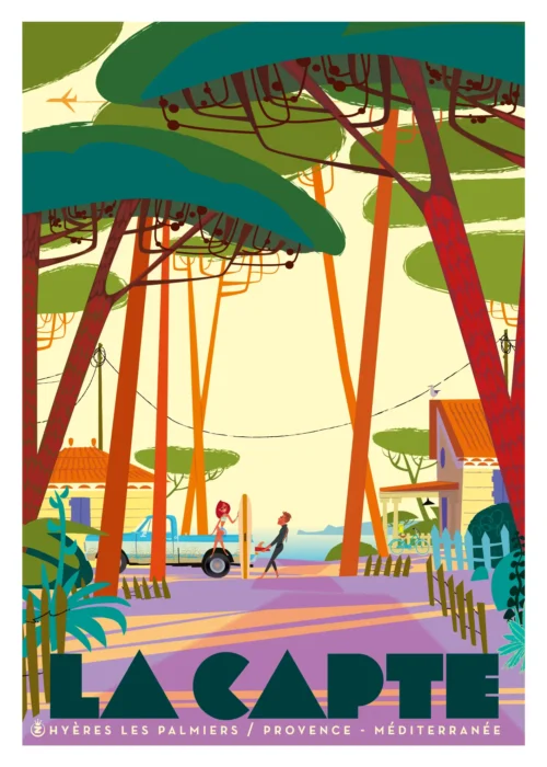 427- La capte surf Hyères les Palmiers, Pins Parasol, Affiche, Tirage Art, Digigraphie, Illustration, œuvre, Poster, Fine Art, Design. Monsieur Z