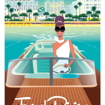 428-cannes riva french riviera Femme dans le bateau, Affiche, Tirage Art, Digigraphie, Illustration, œuvre, Poster, Fine Art, Design. Monsieur Z