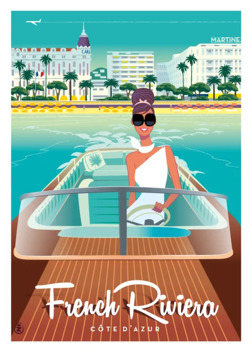 428-cannes riva french riviera Femme dans le bateau, Affiche, Tirage Art, Digigraphie, Illustration, œuvre, Poster, Fine Art, Design. Monsieur Z