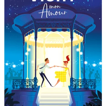 429-Vichy mon amour kiosque nuit couple dansant, Affiche, Tirage Art, Digigraphie, Illustration, œuvre, Poster, Fine Art, Design. Monsieur Z