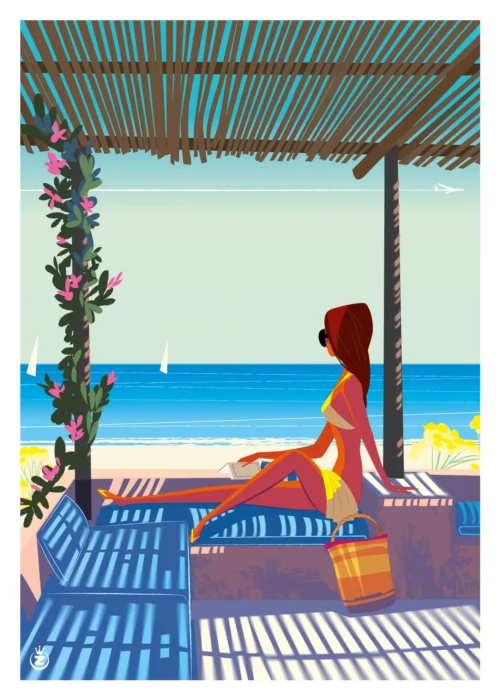 431-cannisse Ombre sans texte, femme de dos, mer, Affiche, Tirage Art, Digigraphie, Illustration, œuvre, Poster, Fine Art, Design. Monsieur Z