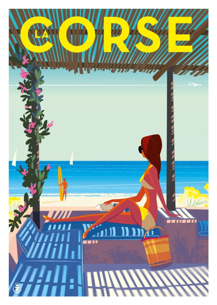 Affiche d'une femme de dos à l'ombre d'une canisse en Corse par Monsieur Z