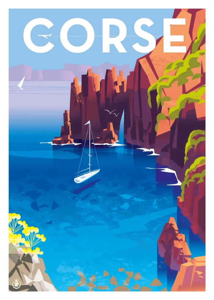 Affiche d'une crique de la réserve de Scandola en Corse par Monsieur Z