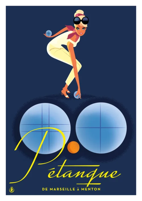 435-Pétanque De Marseille à Menton, boules, jeux, Affiche, Tirage Art, Digigraphie, Illustration, œuvre, Poster, Fine Art, Design. Monsieur Z