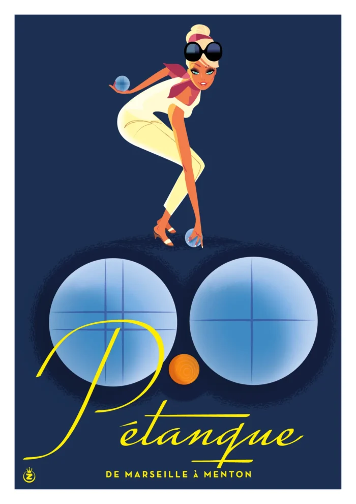 435-Pétanque De Marseille à Menton, boules, jeux, Affiche, Tirage Art, Digigraphie, Illustration, œuvre, Poster, Fine Art, Design. Monsieur Z