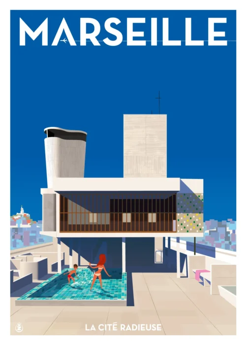 436-cité Radieuse roof-top, Marseille, Le corbusier, Architecture, Affiche, Tirage Art, Digigraphie, Illustration, œuvre, Poster, Fine Art, Design. Monsieur Z