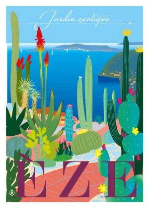 438-Èze jardin exotique, méditerranée Affiche, Tirage Art, Digigraphie, Illustration, œuvre, Poster, Fine Art, Design. Monsieur Z