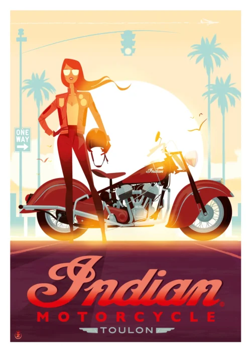 447-Moto Indian, Motorcycle, toulon, Affiche, Tirage Art, Digigraphie, Illustration, œuvre, Poster, Fine Art, Design. Monsieur Z
