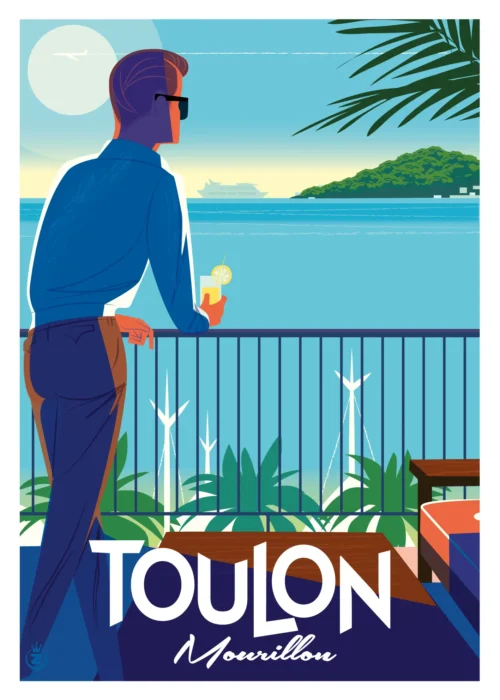 449-toulon littoral mistral Mourillon Homme de dos, regardant la mer, Affiche, Tirage Art, Digigraphie, Illustration, œuvre, Poster, Fine Art, Design. Monsieur Z