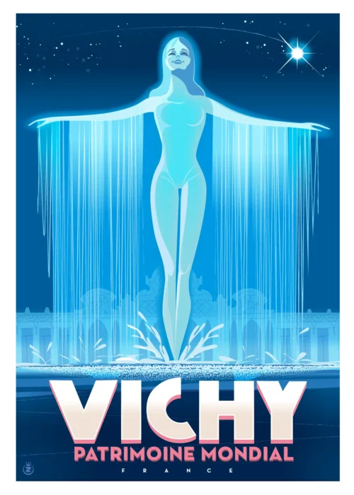 450-vichy fontaine Patrimoine mondial, la reine des eaux, Affiche, Tirage Art, Digigraphie, Illustration, œuvre, Poster, Fine Art, Design. Monsieur Z