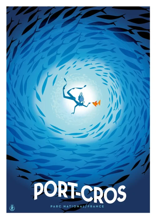 453-port cros spirale, Parc National, France, Affiche, Tirage Art, Digigraphie, Illustration, œuvre, Poster, Fine Art, Design. Monsieur Z