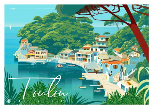 455-Anse Méjean village, côte d'azur, Affiche, Tirage Art, Digigraphie, Illustration, œuvre, Poster, Fine Art, Design. Monsieur Z