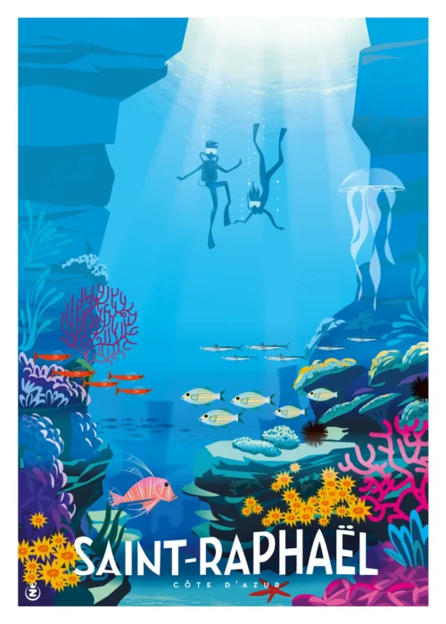 456-Saint raphaël plongée Faune marine, Côte d'azur, Affiche, Tirage Art, Digigraphie, Illustration, œuvre, Poster, Fine Art, Design. Monsieur Z