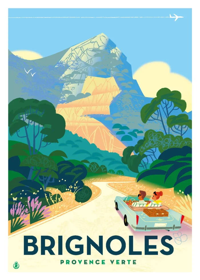 Affiche d'une route de Provence sous un ciel bleu vers Brignoles par Monsieur Z