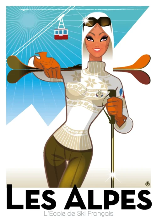 316-Alpes Esf. Affiche, Tirage Art, Digigraphie, Illustration, œuvre, Poster, Fine Art. Monsieur Z