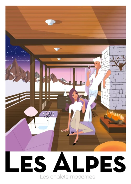 326-chalet modern mauve. Affiche, Tirage Art, Digigraphie, Illustration, œuvre, Poster, Fine Art. Monsieur Z