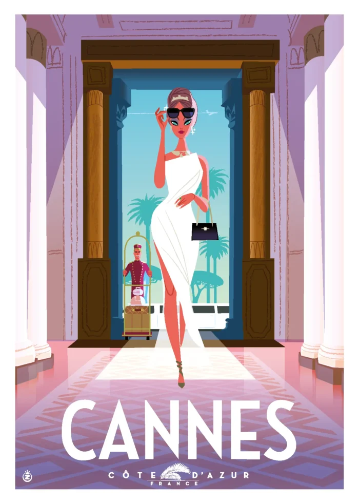 Affiche d'une star faisant son entrée dans le hall du Carlton à Cannes par Monsieur Z
