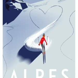 360-Poudreuse Alpes Coeur, ski. Affiche, Tirage Art, Digigraphie, Illustration, œuvre, Poster, Fine Art. Monsieur Z