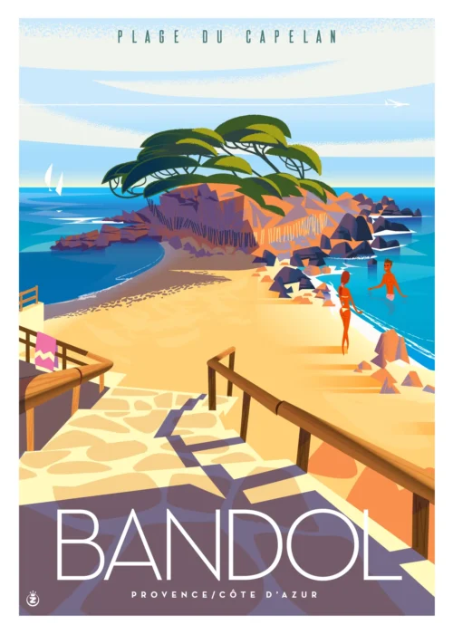 382-bandol plage capelan. Affiche, Tirage Art, Digigraphie, Illustration, œuvre, Poster, Fine Art. Monsieur Z