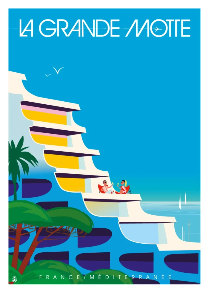 Affiche de La Grande Motte fondue dans sa végétation par Monsieur Z