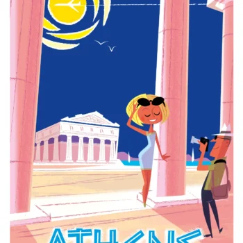 415-Athens Greece, Grèce, Athènes, Vacances, Tourisme. Affiche, Tirage Art, Digigraphie, Illustration, œuvre, Poster, Fine Art. Monsieur Z