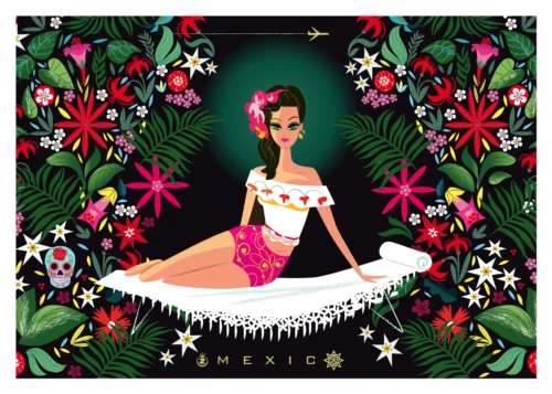 457-Mexico flowers Affiche, Tirage Art, Digigraphie, Illustration, œuvre, Poster, Fine Art, Design. Monsieur Z