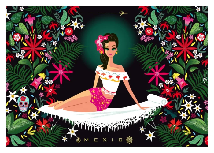 457-mexico flowers Monsieur Z Affiche florale d'inspiration mexicaine par Monsieur Z
