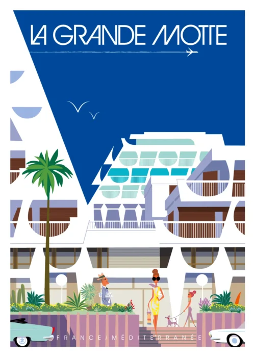 458-grande motte quai, France, Méditerranée, Affiche, Tirage Art, Digigraphie, Illustration, œuvre, Poster, Fine Art, Design. Monsieur Z