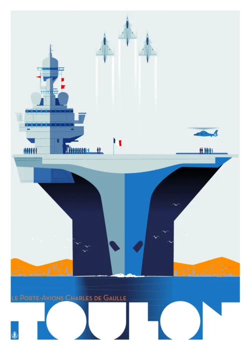 467-Charles de Gaule, Porte avions établie à toulon, Affiche, Tirage Art, Digigraphie, Illustration, œuvre, Poster, Fine Art, Design. Monsieur Z