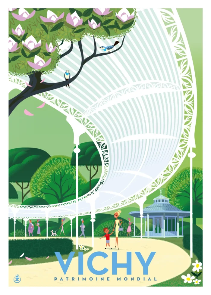 Affiche du Parc des Sources et de ses jardins fleuris à Vichy par Monsieur Z