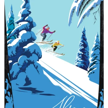 473-sapins en neigés, Course en ski dans les montagnes des alpes, Affiche, Tirage Art, Digigraphie, Illustration, œuvre, Poster, Fine Art. Monsieur Z