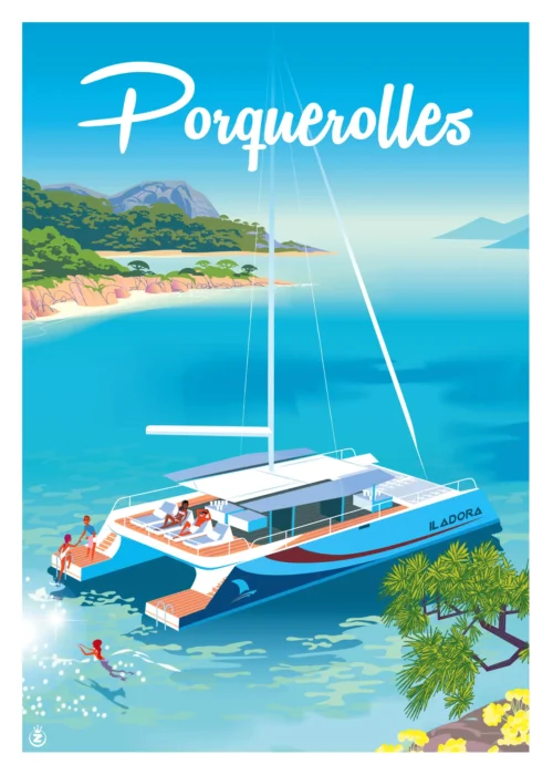 480-catamarant Porquerolles Iladora, Affiche, Tirage Art, Digigraphie, Illustration, œuvre, Poster, Fine Art. Monsieur Z