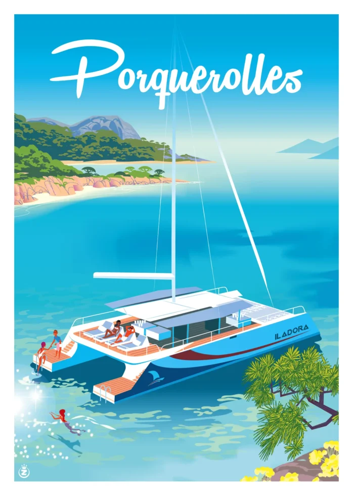 480-catamarant Porquerolles Iladora, Affiche, Tirage Art, Digigraphie, Illustration, œuvre, Poster, Fine Art. Monsieur Z