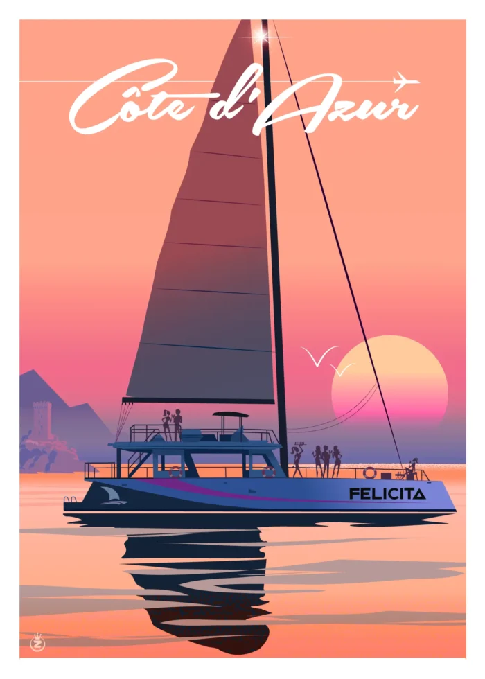 Affiche d'un catamaran au coucher de soleil par Monsieur Z