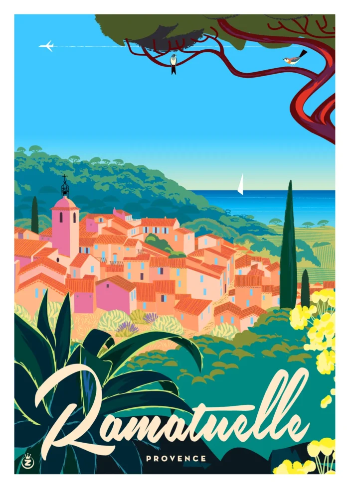 Affiche du village peré de Ramatuelle en Provence par Monsieur Z