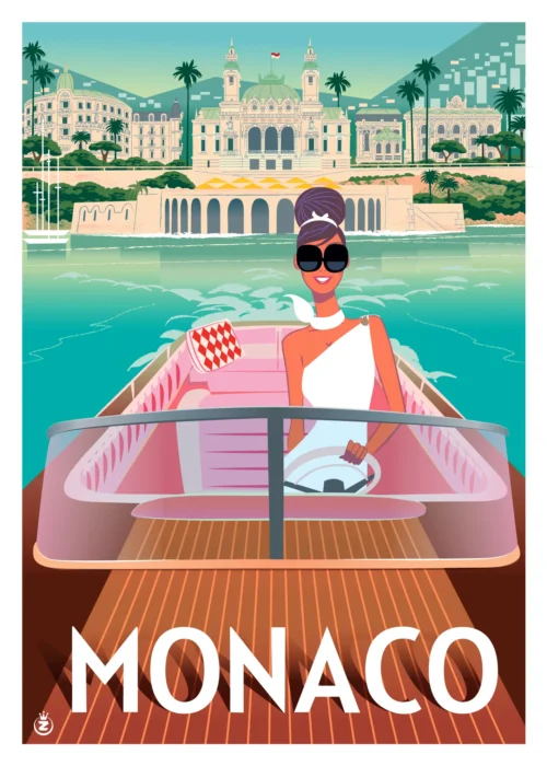 486-monaco riva, femme dans le bateau, Affiche, Tirage Art, Digigraphie, Illustration, œuvre, Poster, Fine Art. Monsieur Z