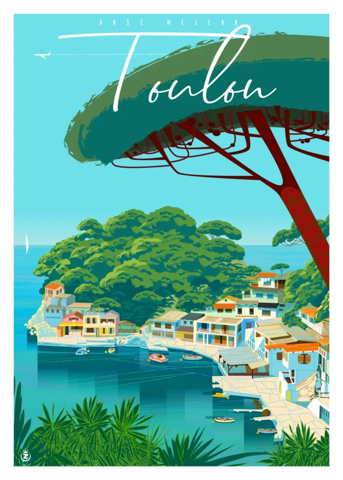 Affiche des cabanons en bord de mer de l'Anse Méjean par Monsieur Z