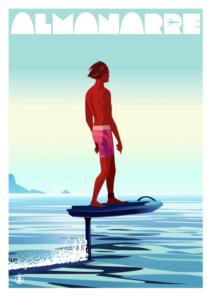 Affiche surf de l'Almanarre avec typographie par Monsieur Z