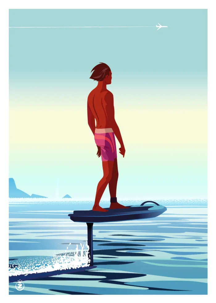 Affiche de planche à voile sur le spot de l'Almanarre par Monsieur Z