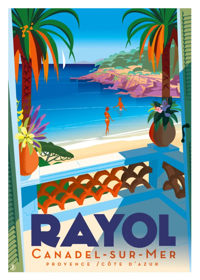 Affiche d'une baignade d'été au Rayol par Monsieur Z