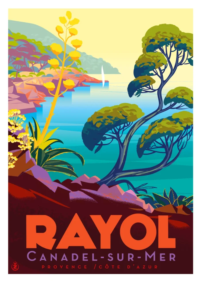 Affiche du paysage méditerranéen vintage du littoral du Rayol par Monsieur Z
